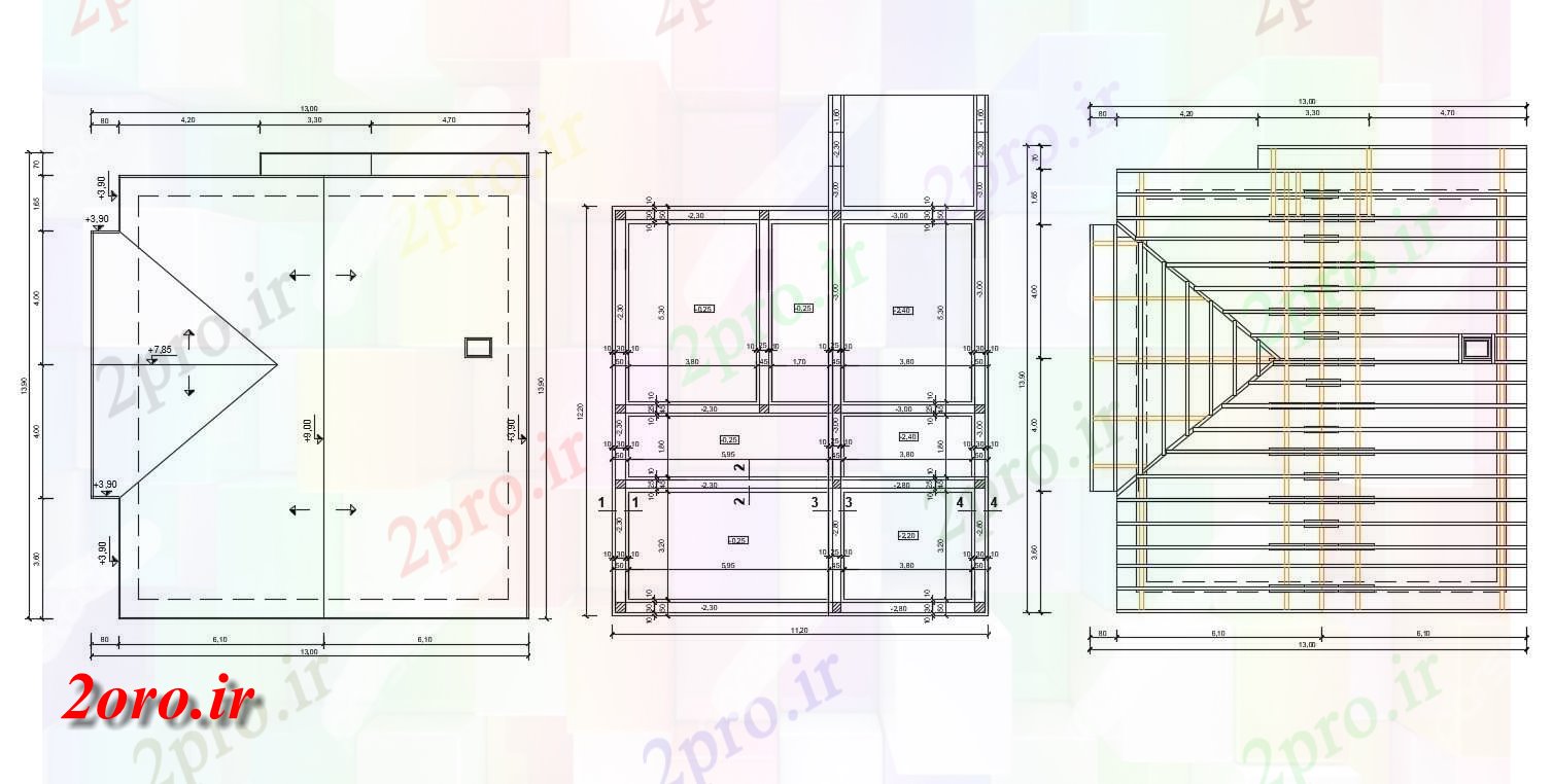 دانلود نقشه جزئیات ساختار   خرپا سطح بالا طرحی با پرتو ستون توری   (کد47207)