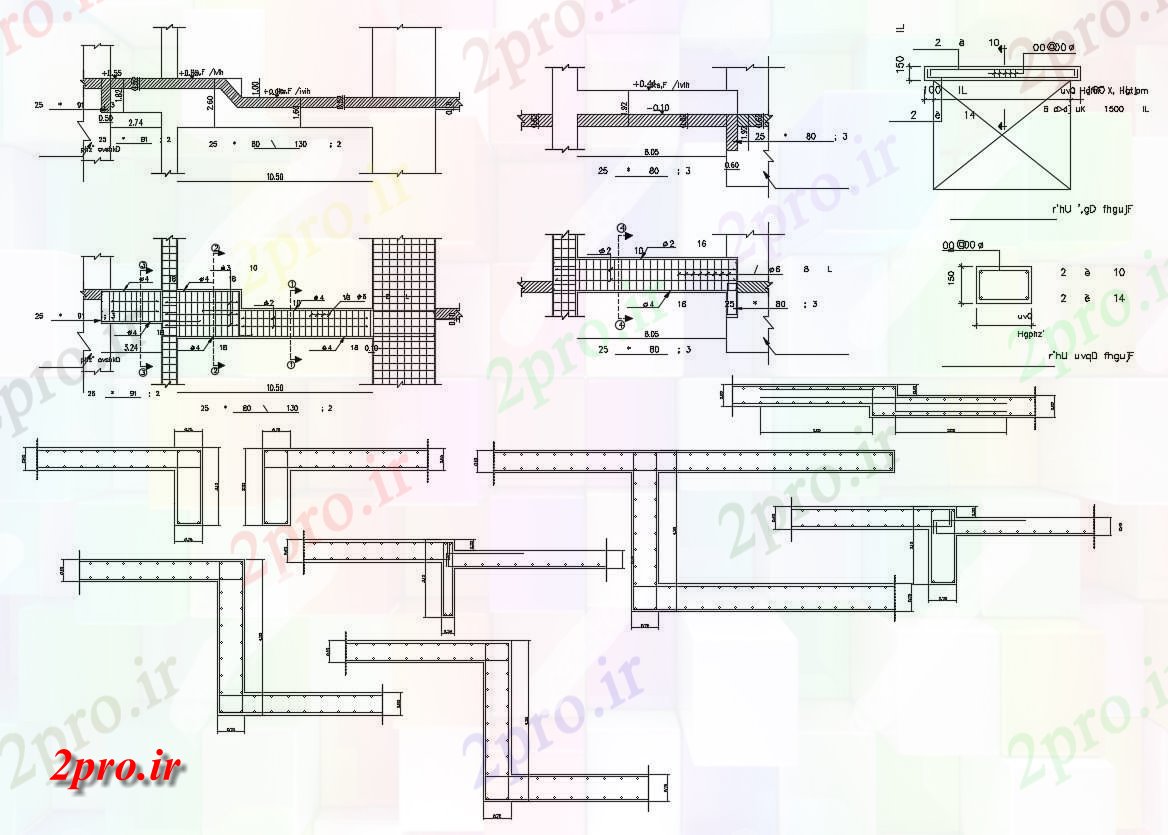 دانلود نقشه جزئیات ساخت و ساز به طور مداوم مستطیل پرتو های بخش  طراحی  (کد47233)