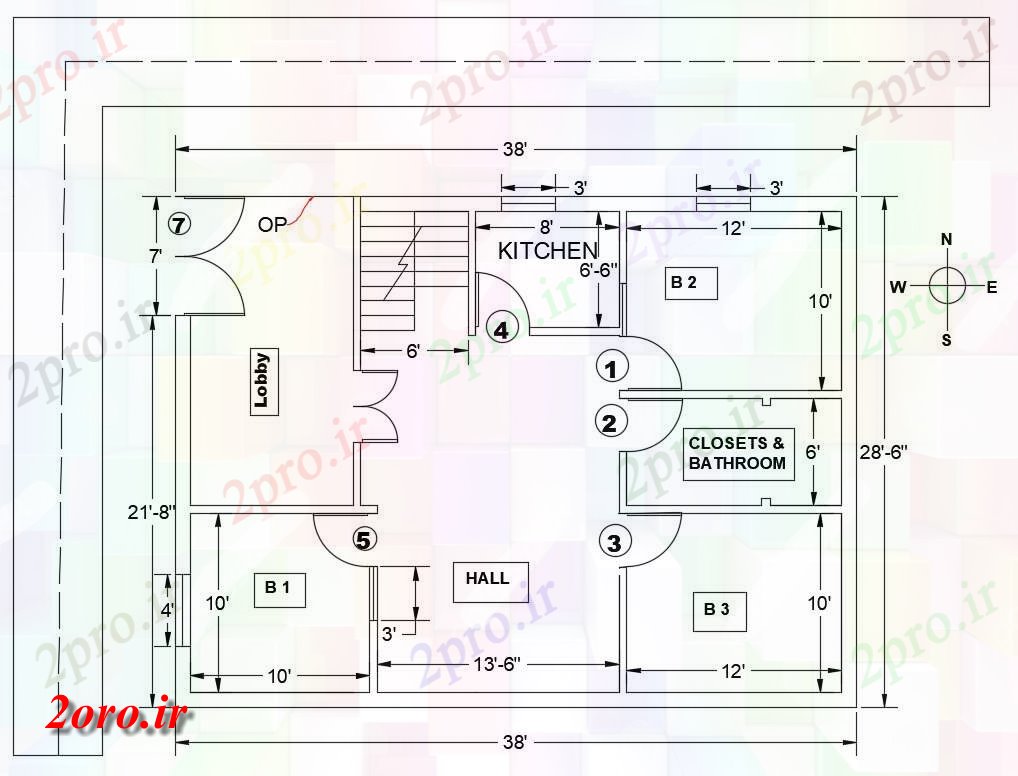 دانلود نقشه خانه های کوچک ، نگهبانی ، سازمانی - BHK ساده خانه طراحی با ابعاد (کد47236)