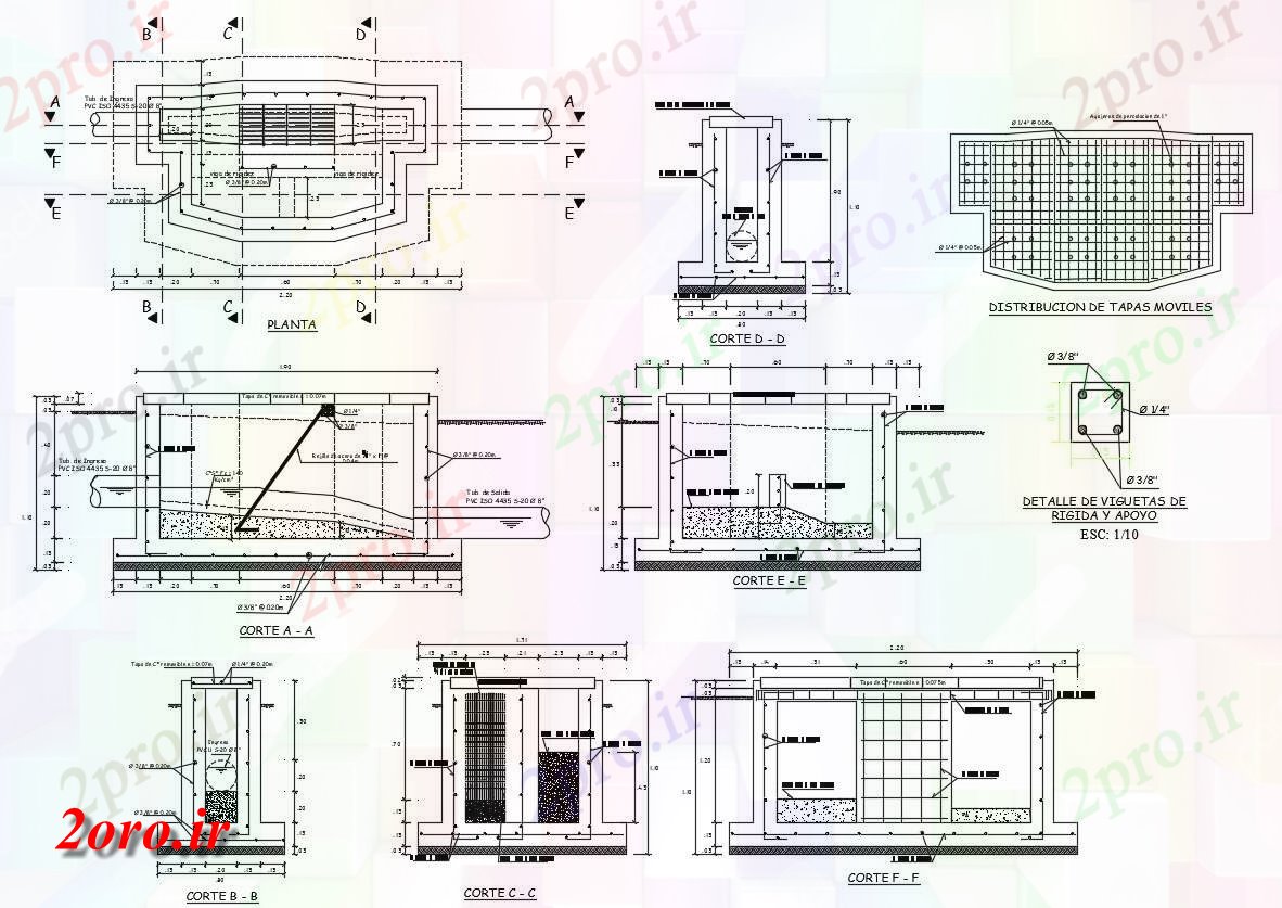 دانلود نقشه جزئیات ساختار   RCC مخزن آب طراحی طرحی با و بخش  (کد47242)