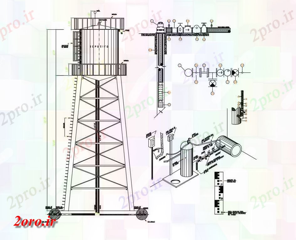 دانلود نقشه جزئیات ساختار MS بزرگ برج با بیش از سر مخزن آب به    (کد47270)