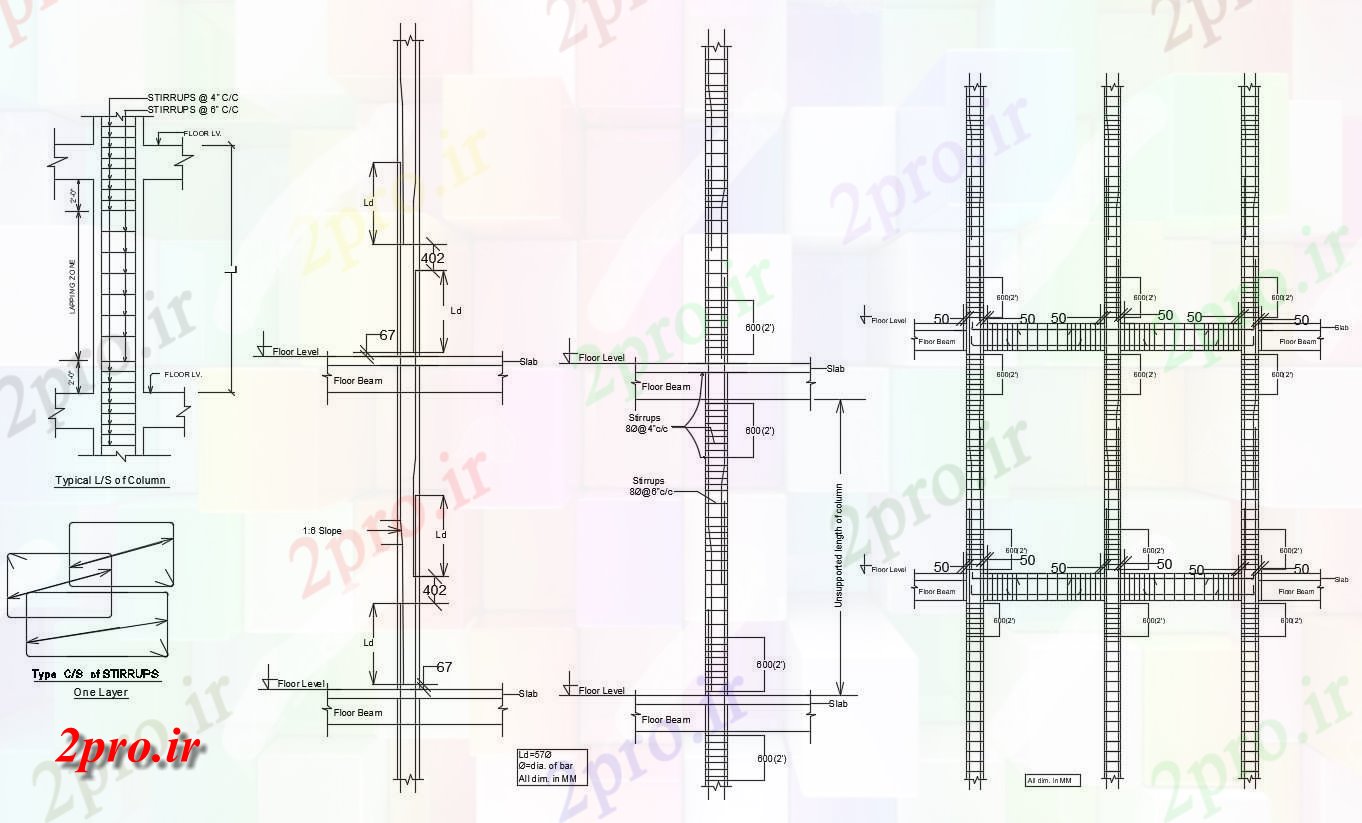 دانلود نقشه جزئیات میلگرد گذاری RCC ستون و پرتو ساخت و ساز بخش  نشیمن (کد47315)