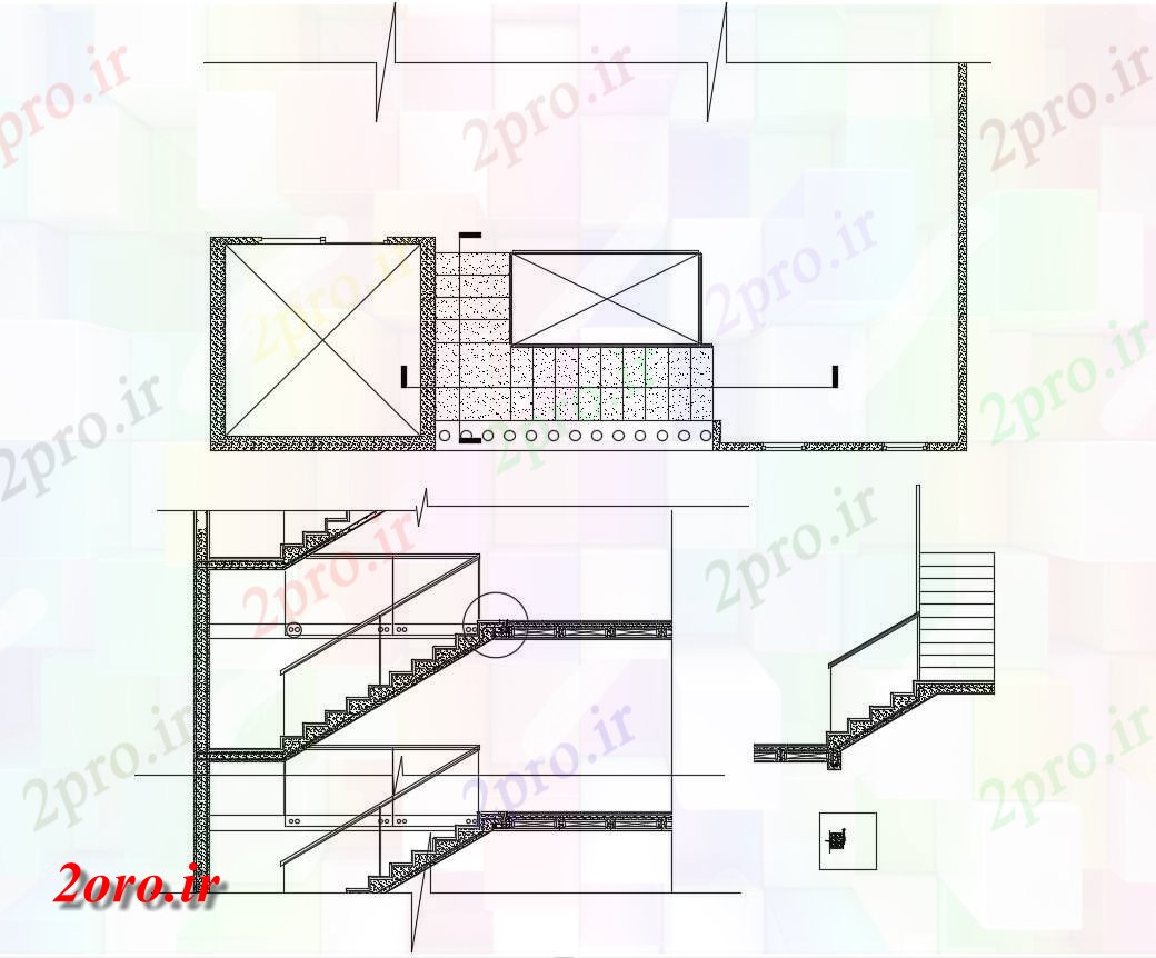 دانلود نقشه جزئیات ساخت و ساز  طرحی راه پله  RCC و بخش  نشیمن (کد47319)