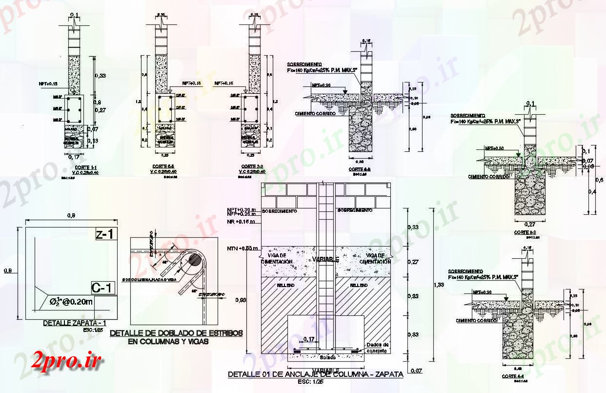 دانلود نقشه جزئیات ساختار  طراحی از بهترین و ستون بنیاد جزئیات طرحی  (کد47349)