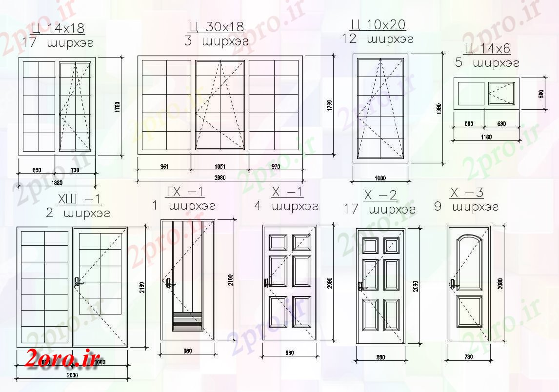 دانلود نقشه جزئیات طراحی در و پنجره  چوب ساخته درب و پنجره  (کد47350)