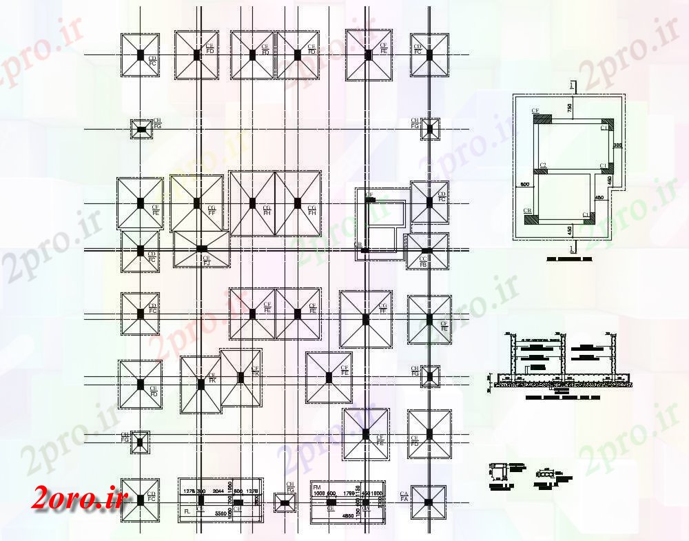 دانلود نقشه جزئیات ساخت و ساز  پایه و اساس و طرحی بندی ستون طرح (کد47369)