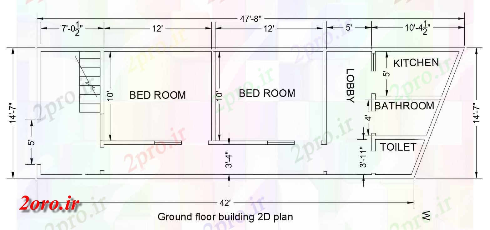 دانلود نقشه خانه های کوچک ، نگهبانی ، سازمانی -   بهترین و دو BHK خانه برنامه ریزی با کار ابعاد  (کد47382)