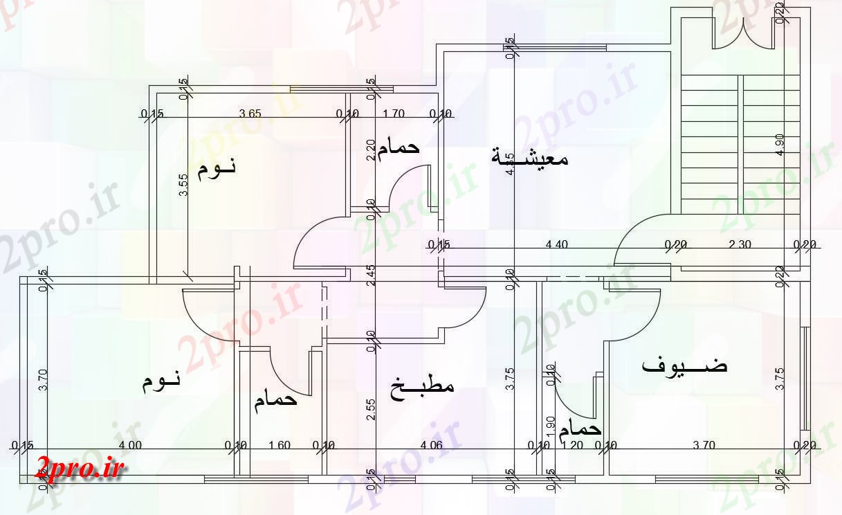 دانلود نقشه خانه های کوچک ، نگهبانی ، سازمانی -  ساده 3 BHK خانه طرحی چیدمان (کد47399)