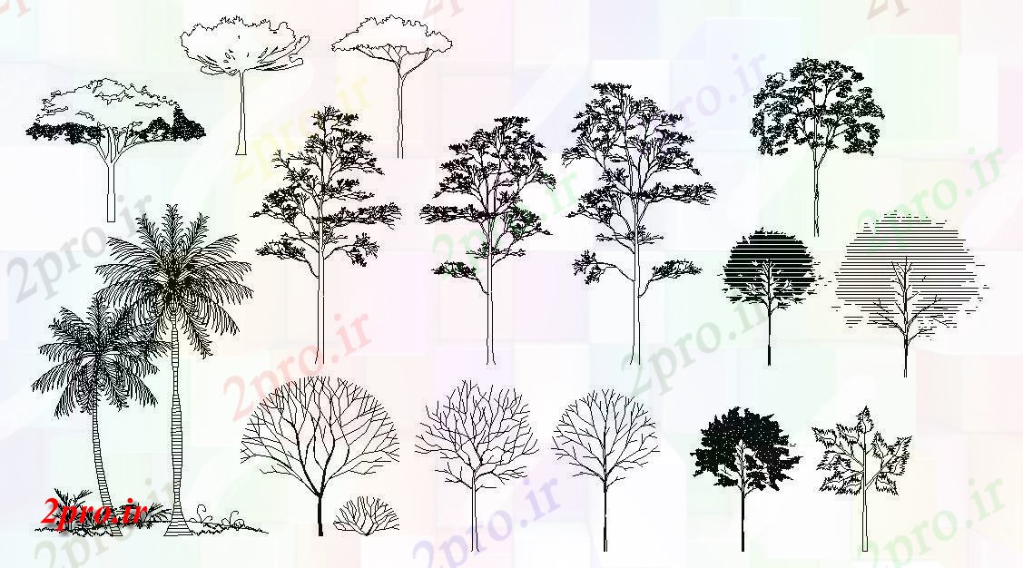 دانلود نقشه درختان و گیاهان درخت  بلوک  نمای طراحی (کد47415)