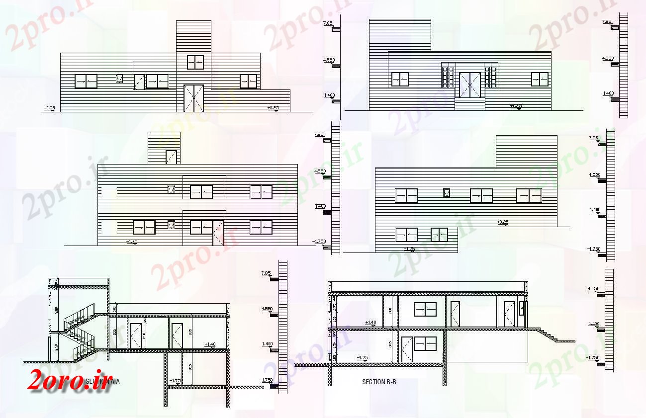 دانلود نقشه خانه های کوچک ، نگهبانی ، سازمانی - طراحی معماری دو طبقه خانه نماات بخش (کد47420)