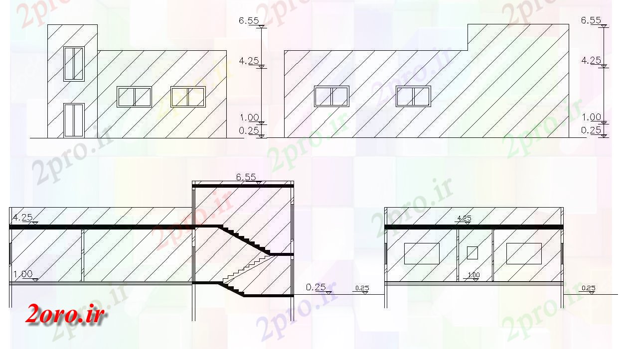 دانلود نقشه خانه های کوچک ، نگهبانی ، سازمانی - ساده دو نما و بخش ویلایی (کد47423)