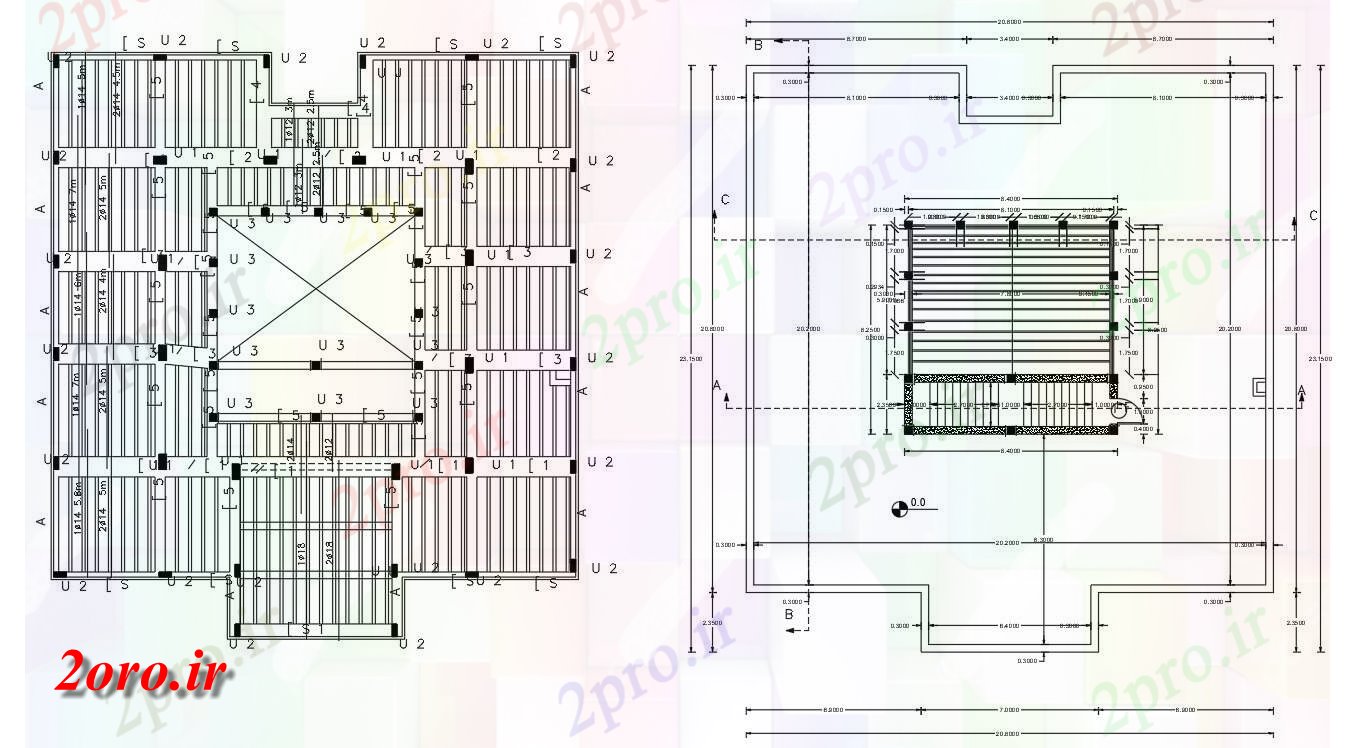 دانلود نقشه جزئیات ساختار ستون طراحی سازه با تراس طبقه به  (کد47432)