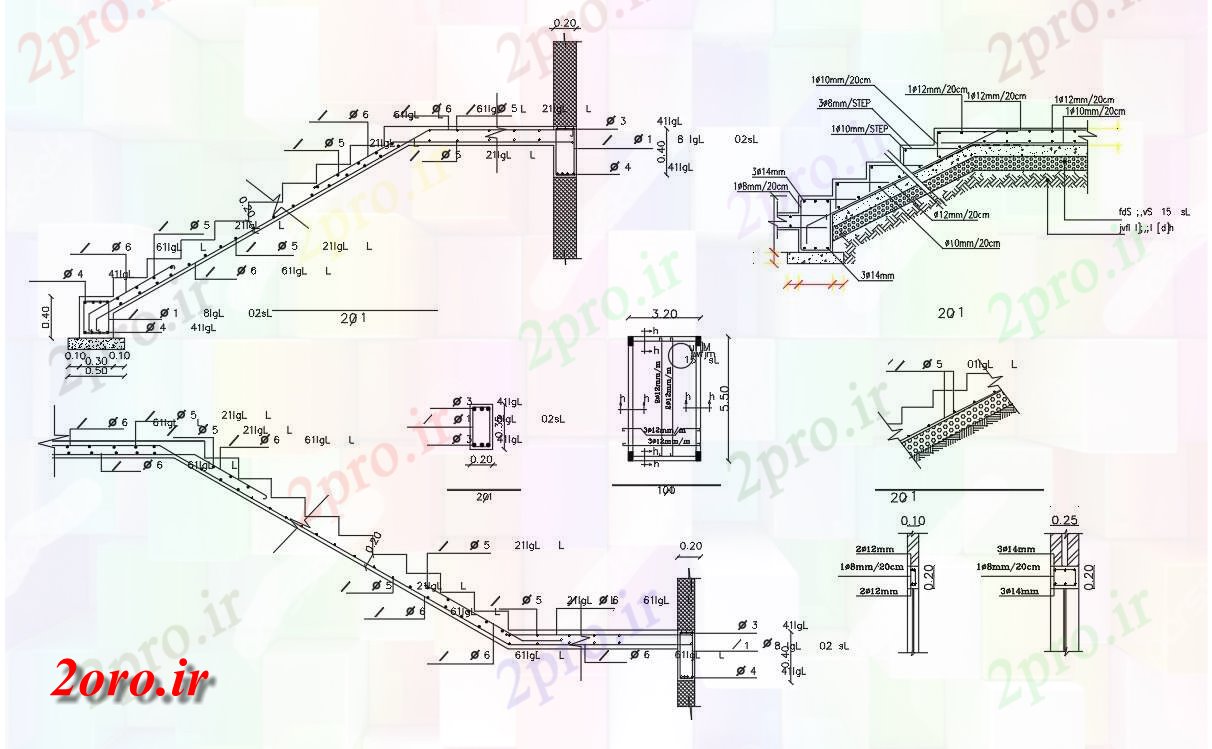 دانلود نقشه جزئیات ساختار پله بخش تیرها و اتصالات (کد47445)