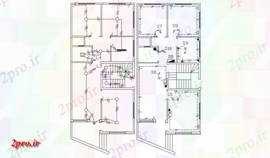 دانلود نقشه برق مسکونی طرحی چیدمان الکتریکی ساختمان مسکونی به  (کد47470)