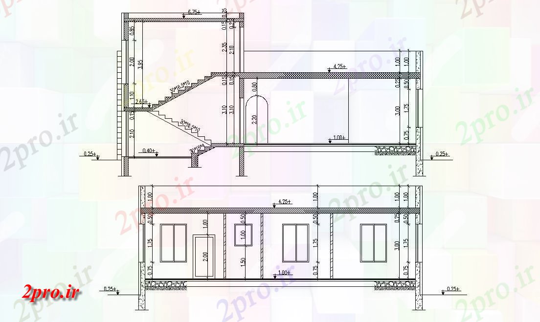 دانلود نقشه خانه های کوچک ، نگهبانی ، سازمانی - دو بخش از خانه مسکونی   (کد47473)