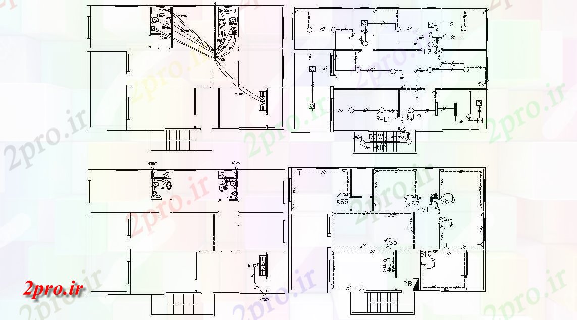 دانلود نقشه جزئیات لوله کشی برق و لوله کشی طراحی ساختمان مسکونی   (کد47486)