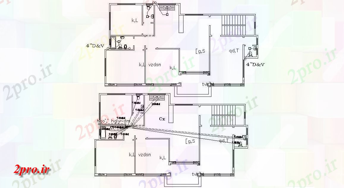 دانلود نقشه خانه های کوچک ، نگهبانی ، سازمانی -  دو طبقه لوله کشی طراحی خانه   (کد47491)