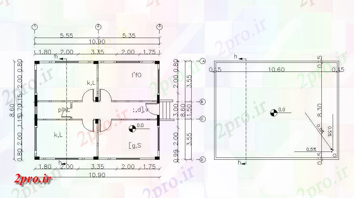 دانلود نقشه خانه های کوچک ، نگهبانی ، سازمانی - طرحی طبقه ساده مسکونی با تراس  (کد47501)