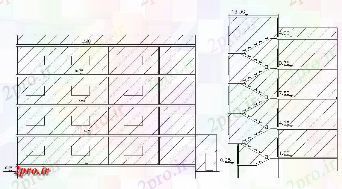 دانلود نقشه مسکونی  ، ویلایی ، آپارتمان  بخش نمونه ای از آپارتمان   طراحی ساختمان  (کد47506)