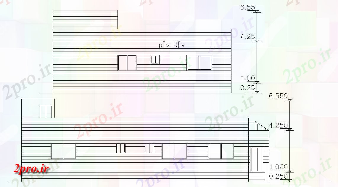 دانلود نقشه خانه های کوچک ، نگهبانی ، سازمانی - دو نما تک دان طراحی ساختمان  (کد47522)