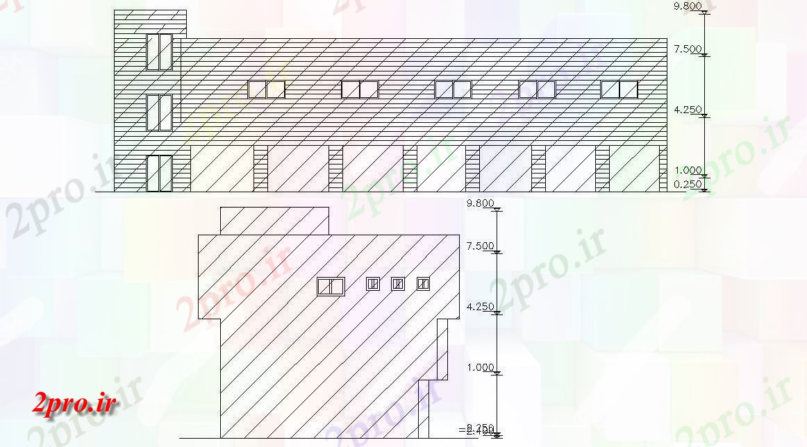 دانلود نقشه خانه های کوچک ، نگهبانی ، سازمانی - نماات ساده از ساختمان مسکونی   (کد47528)