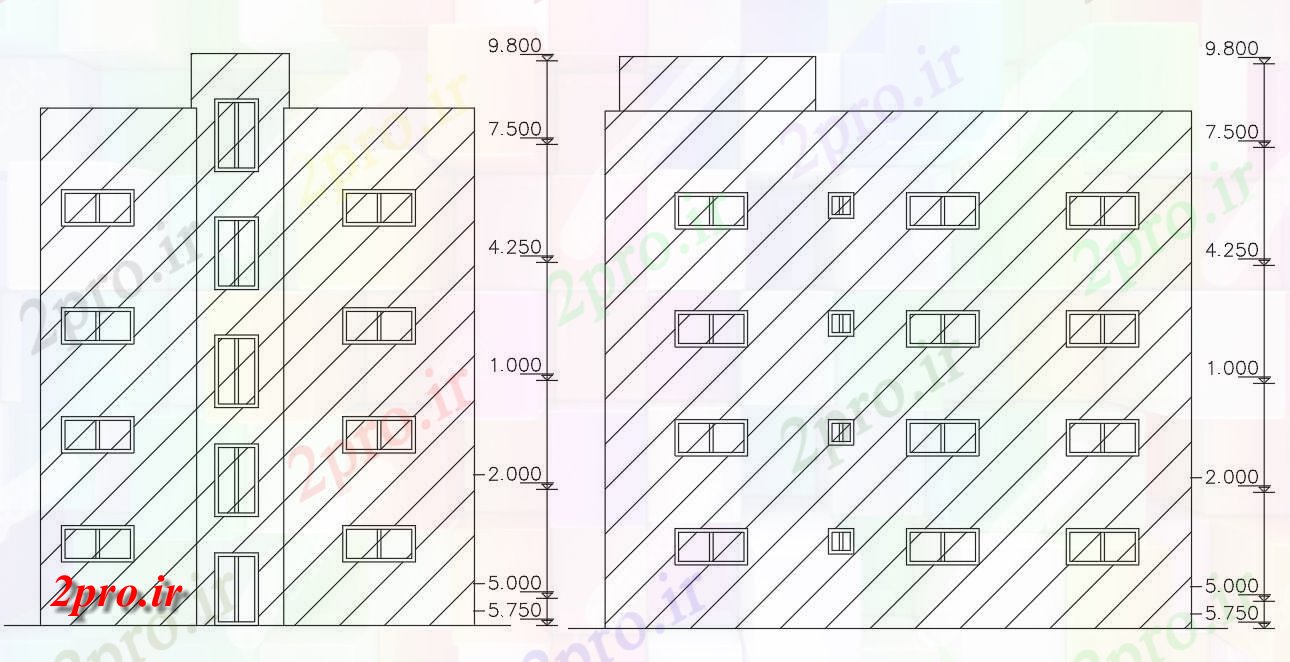 دانلود نقشه مسکونی  ، ویلایی ، آپارتمان  آپارتمان  جانبی و جلو نما (کد47548)