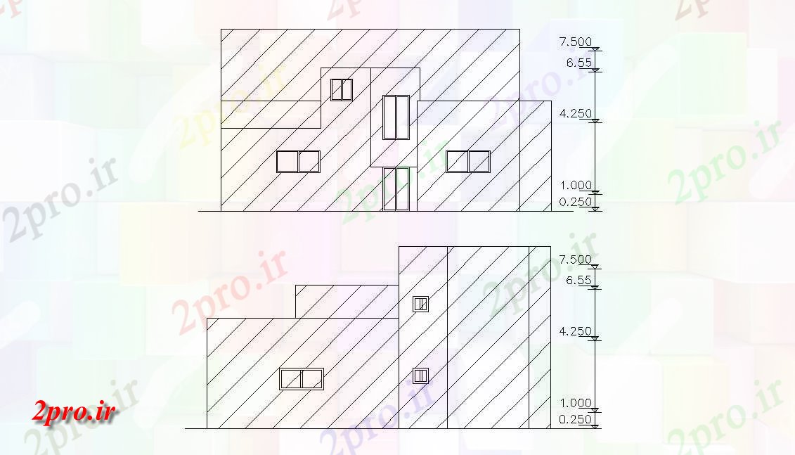 دانلود نقشه خانه های کوچک ، نگهبانی ، سازمانی -  دو نما مسکونی ویلایی  (کد47558)