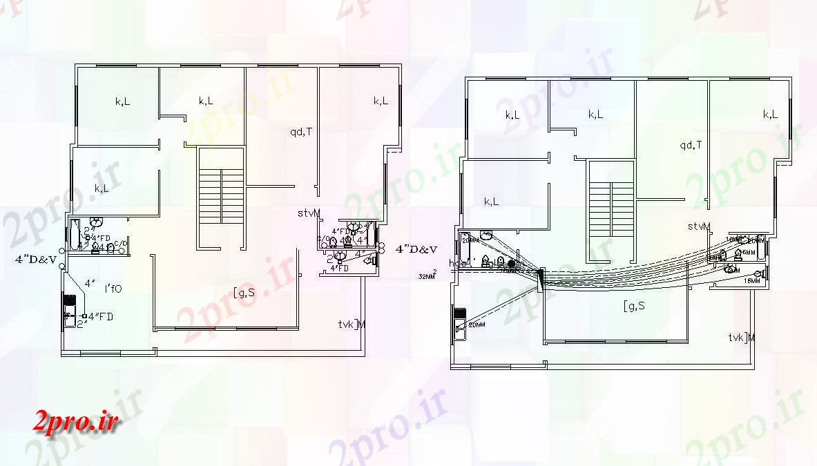 دانلود نقشه جزئیات لوله کشی لوله های فاضلاب علامت گذاری در ساختمان مسکونی (کد47575)