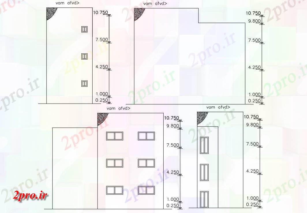 دانلود نقشه مسکونی  ، ویلایی ، آپارتمان    3 سطحی آپارتمان   طراحی ساختمان نمای (کد47577)