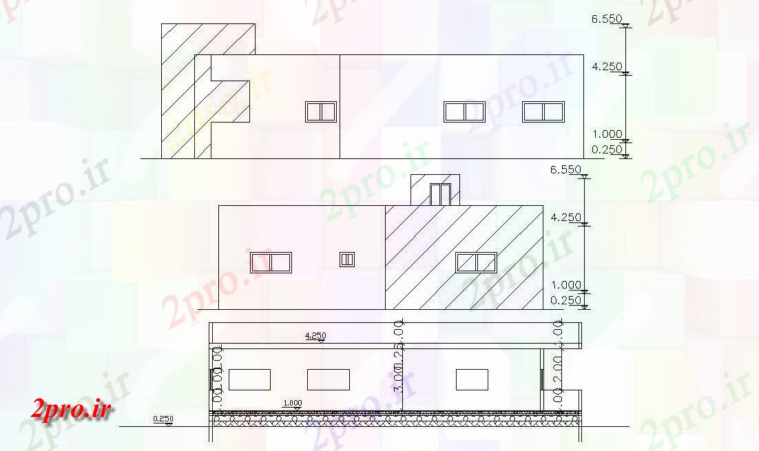 دانلود نقشه خانه های کوچک ، نگهبانی ، سازمانی - دو نما و بخش از خانه طراحی  اتوکد (کد47594)