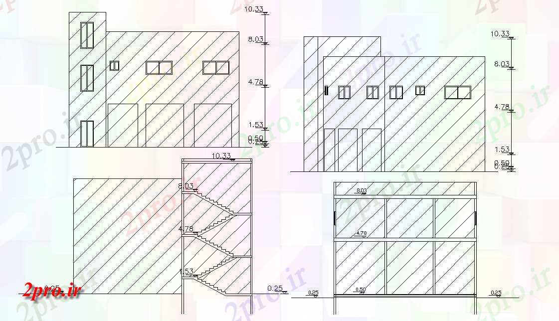 دانلود نقشه خانه های کوچک ، نگهبانی ، سازمانی - ساختمان مسکونی نماات و بخش طراحی به  (کد47602)