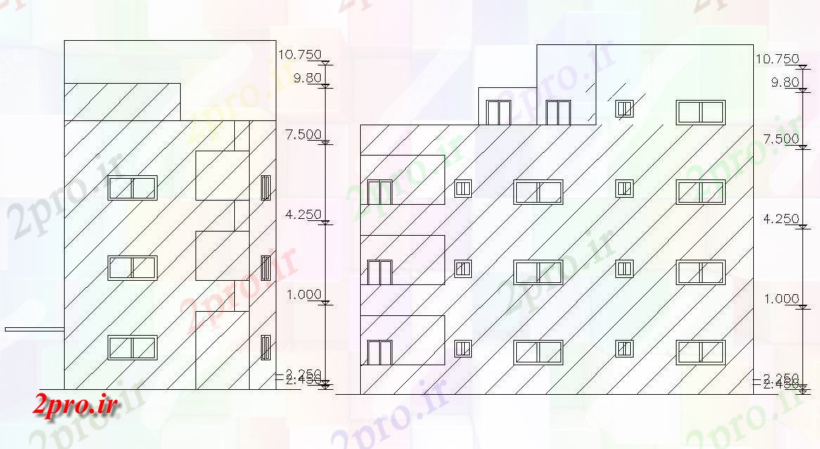 دانلود نقشه خانه های کوچک ، نگهبانی ، سازمانی - دو مسکونی نماات با ابعاد (کد47632)