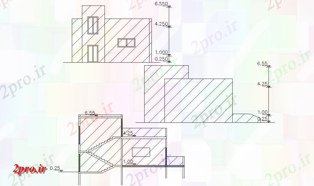 دانلود نقشه خانه های کوچک ، نگهبانی ، سازمانی - ساده دو نما و بخش از خانه به  (کد47648)