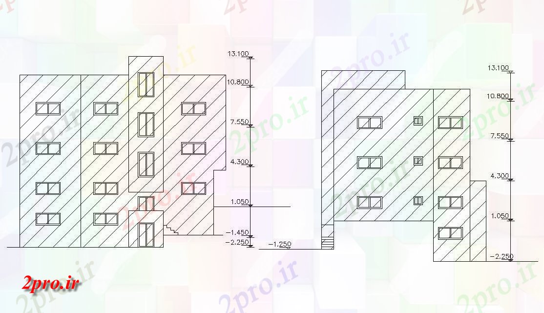 دانلود نقشه مسکونی  ، ویلایی ، آپارتمان  چهار دان مسکونی نما (کد47655)