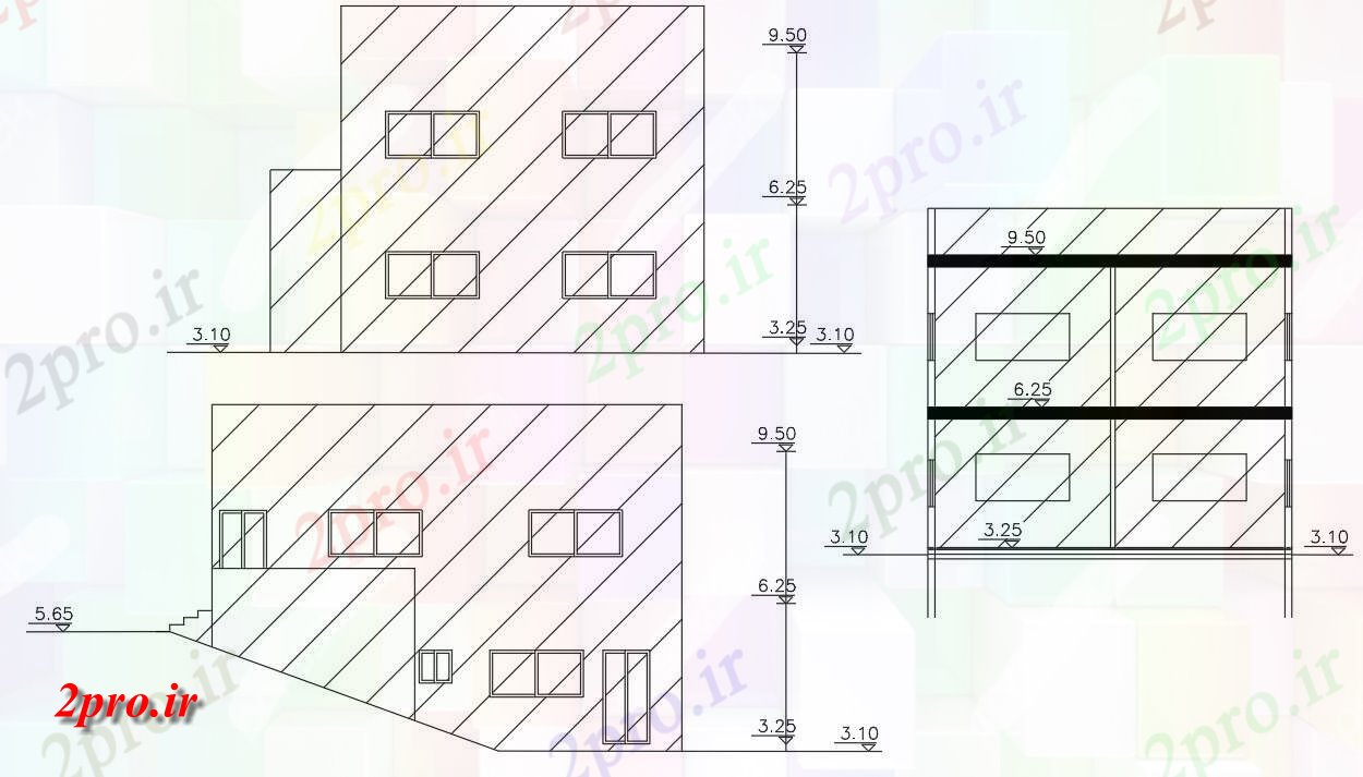 دانلود نقشه خانه های کوچک ، نگهبانی ، سازمانی -   2 طبقه ساختمان خانه (کد47661)