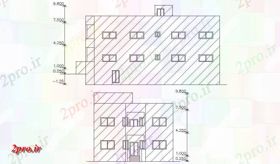 دانلود نقشه خانه های کوچک ، نگهبانی ، سازمانی - سه دان نماات ساختمان مسکونی (کد47670)