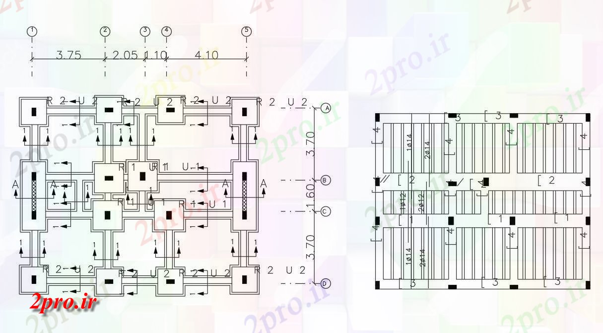 دانلود نقشه جزئیات ستون BHK خانه طرحی بنیاد و دال نوار طراحی ساختار (کد47681)