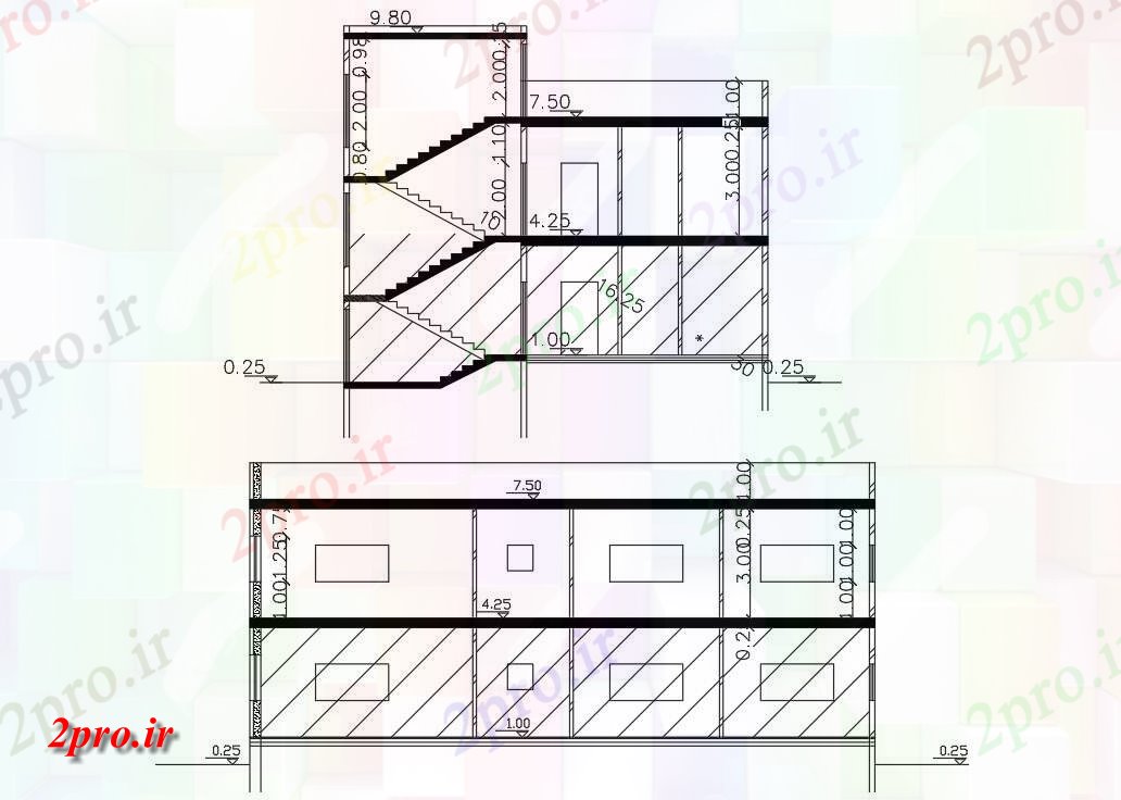 دانلود نقشه خانه های کوچک ، نگهبانی ، سازمانی -   2 طبقه خانه بخش نشیمن  (کد47683)