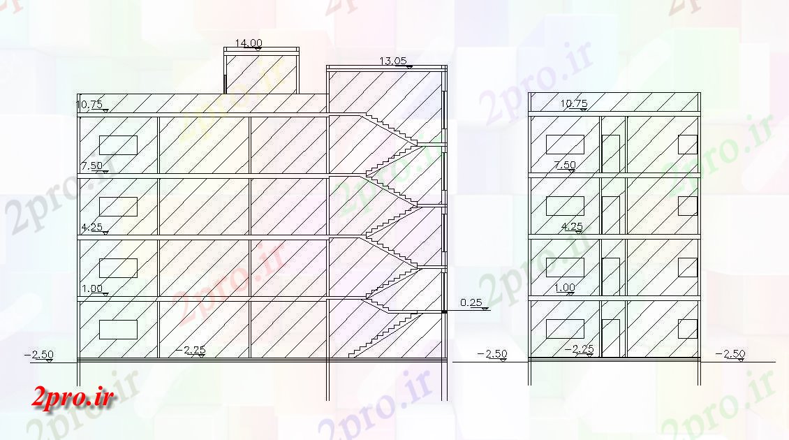 دانلود نقشه مسکونی  ، ویلایی ، آپارتمان  بزرگ بخش ساختمان دو با جوجه ریزی به  (کد47691)