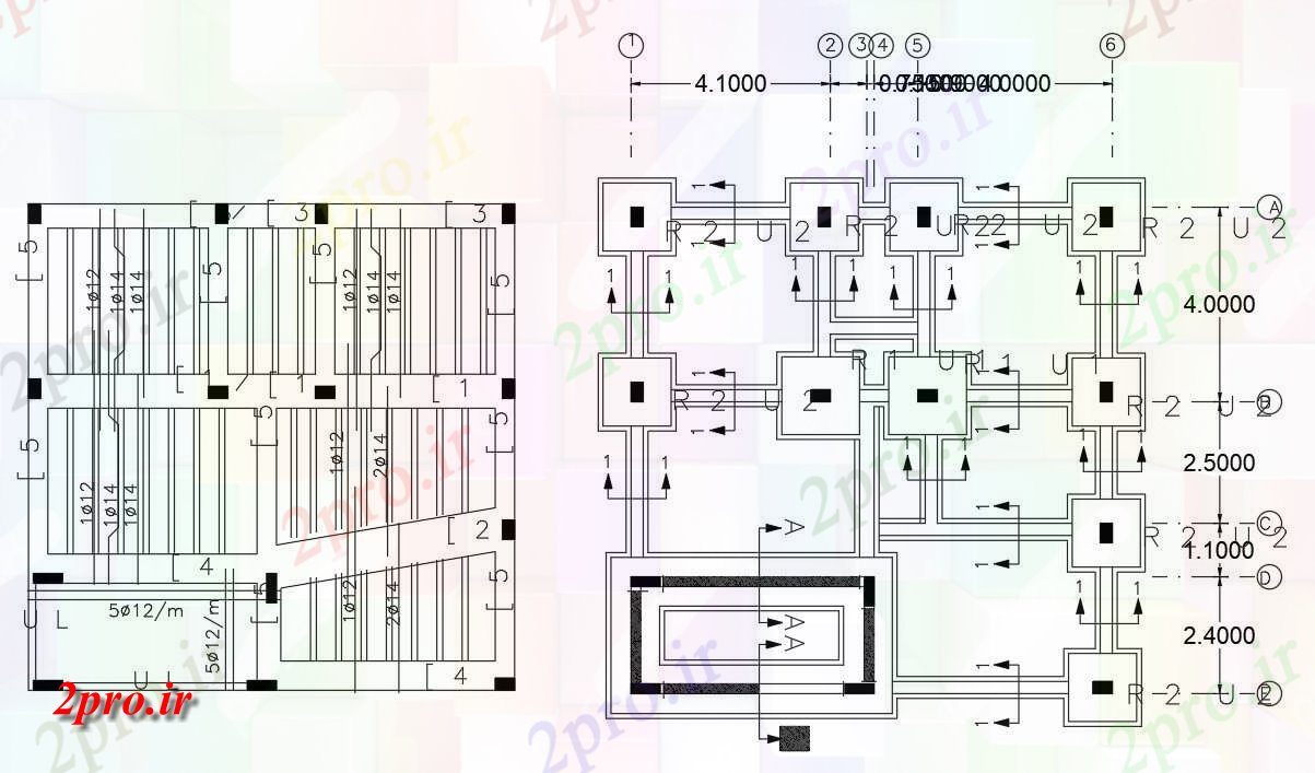 دانلود نقشه جزئیات ستون   ساختار خانه بنیاد و دال نوار طراحی (کد47705)