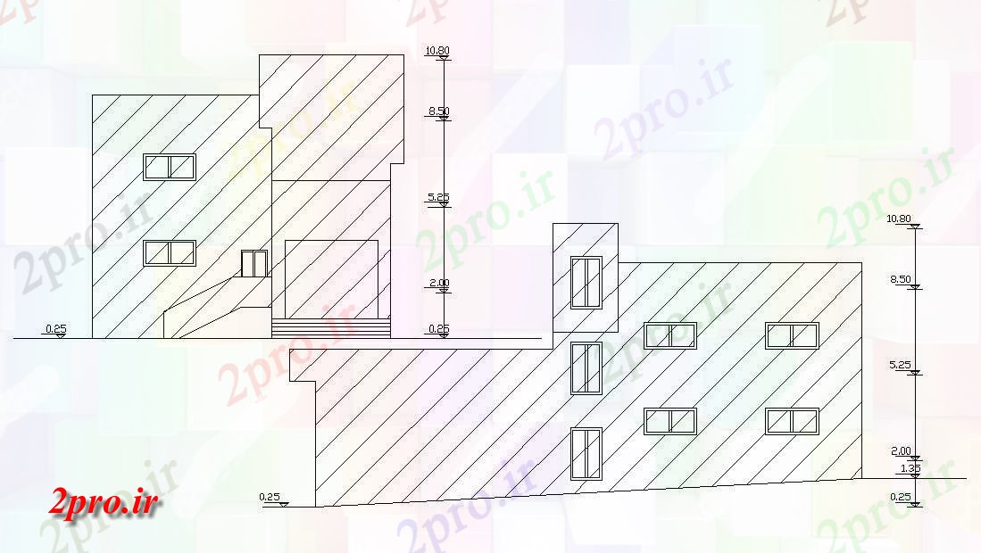 دانلود نقشه خانه های کوچک ، نگهبانی ، سازمانی - ساختمان نمای طرحی  نشیمن (کد47741)