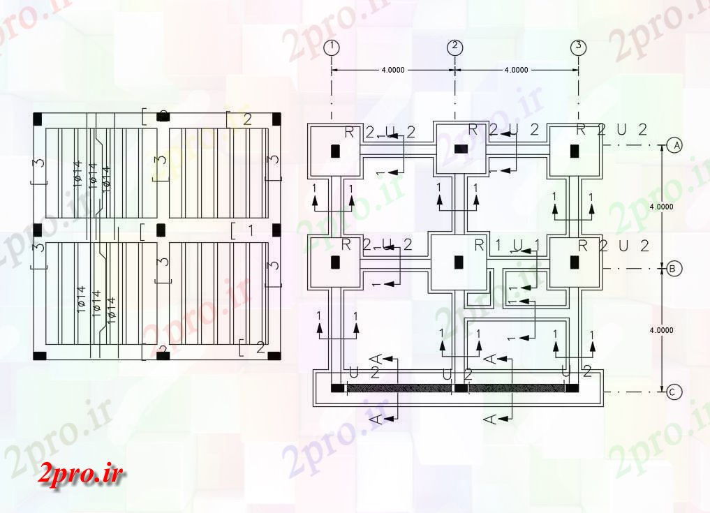 دانلود نقشه جزئیات ستون فوت مربع 2 BHK خانه طرحی ساخت و ساز طراحی (کد47760)