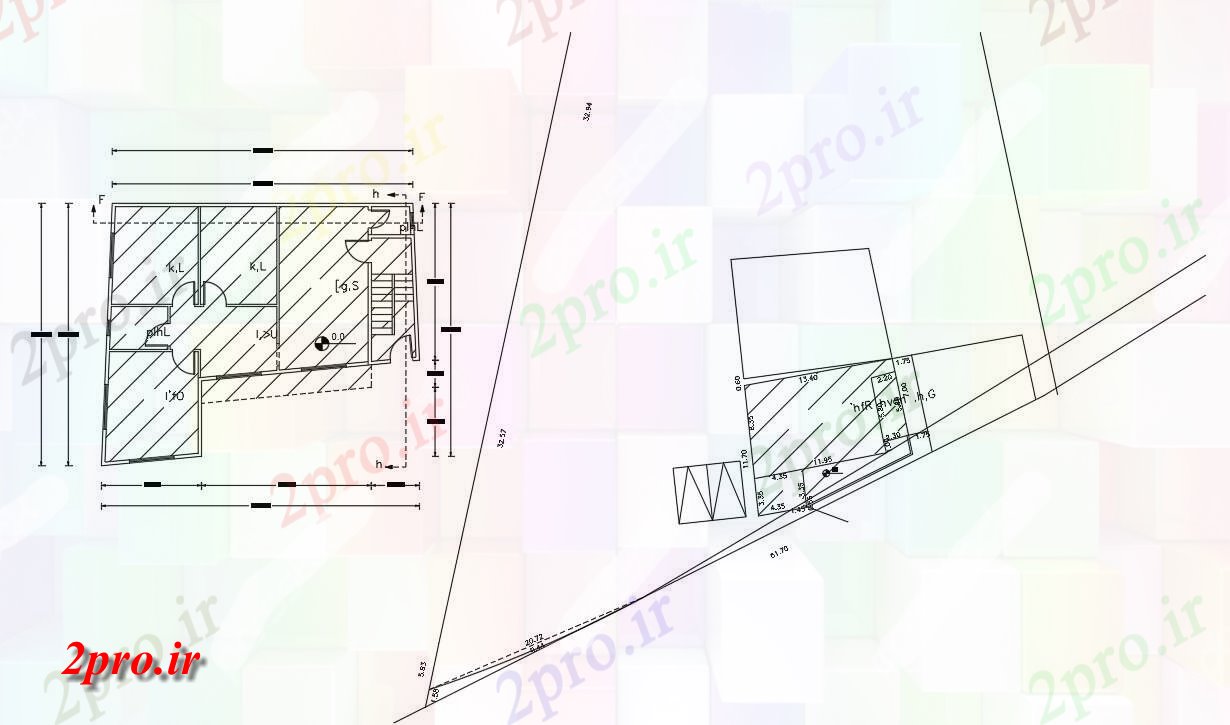 دانلود نقشه خانه های کوچک ، نگهبانی ، سازمانی - BHK خانه طرحی با سایت  (کد47766)