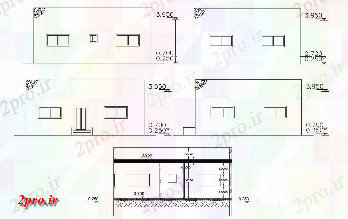 دانلود نقشه خانه های کوچک ، نگهبانی ، سازمانی - فوت مربع ساختمان خانه (کد47770)