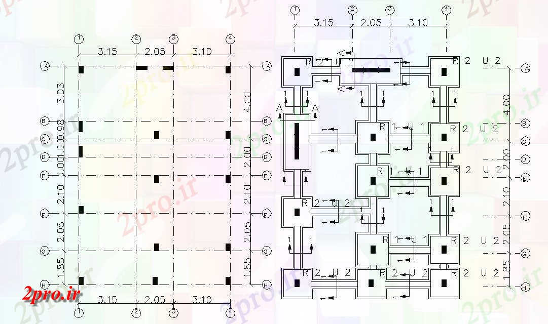 دانلود نقشه جزئیات ستون ستون و بنیاد طراحی نشیمن (کد47793)