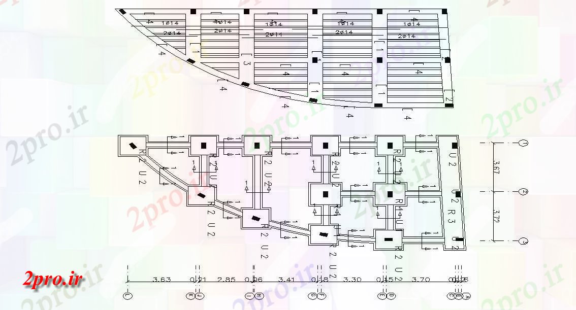 دانلود نقشه جزئیات ستون ساختار بنیاد فروشگاه طرحی و دال نوار (کد47804)