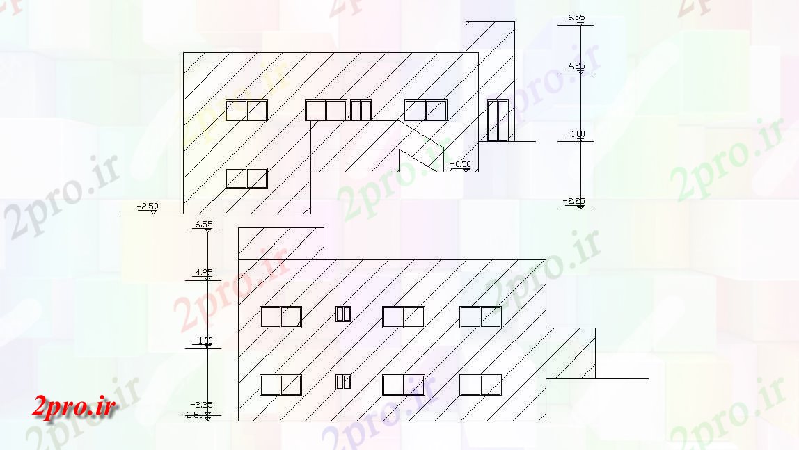 دانلود نقشه خانه های کوچک ، نگهبانی ، سازمانی -   خانه جلو و عقب نما طراحی (کد47813)