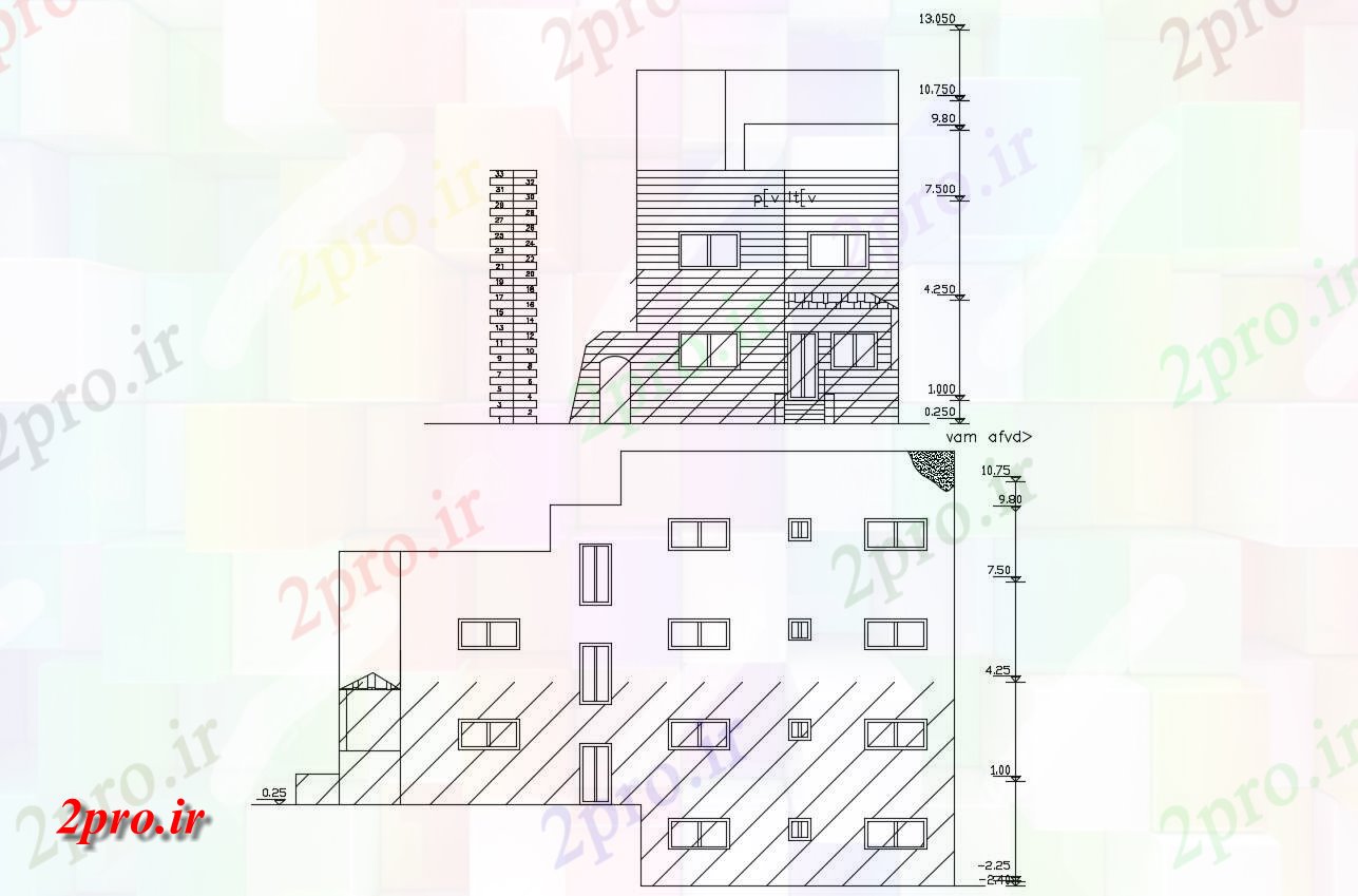 دانلود نقشه مسکونی  ، ویلایی ، آپارتمان  جلو و سمت نمای طراحی از ساختمان خانه (کد47817)