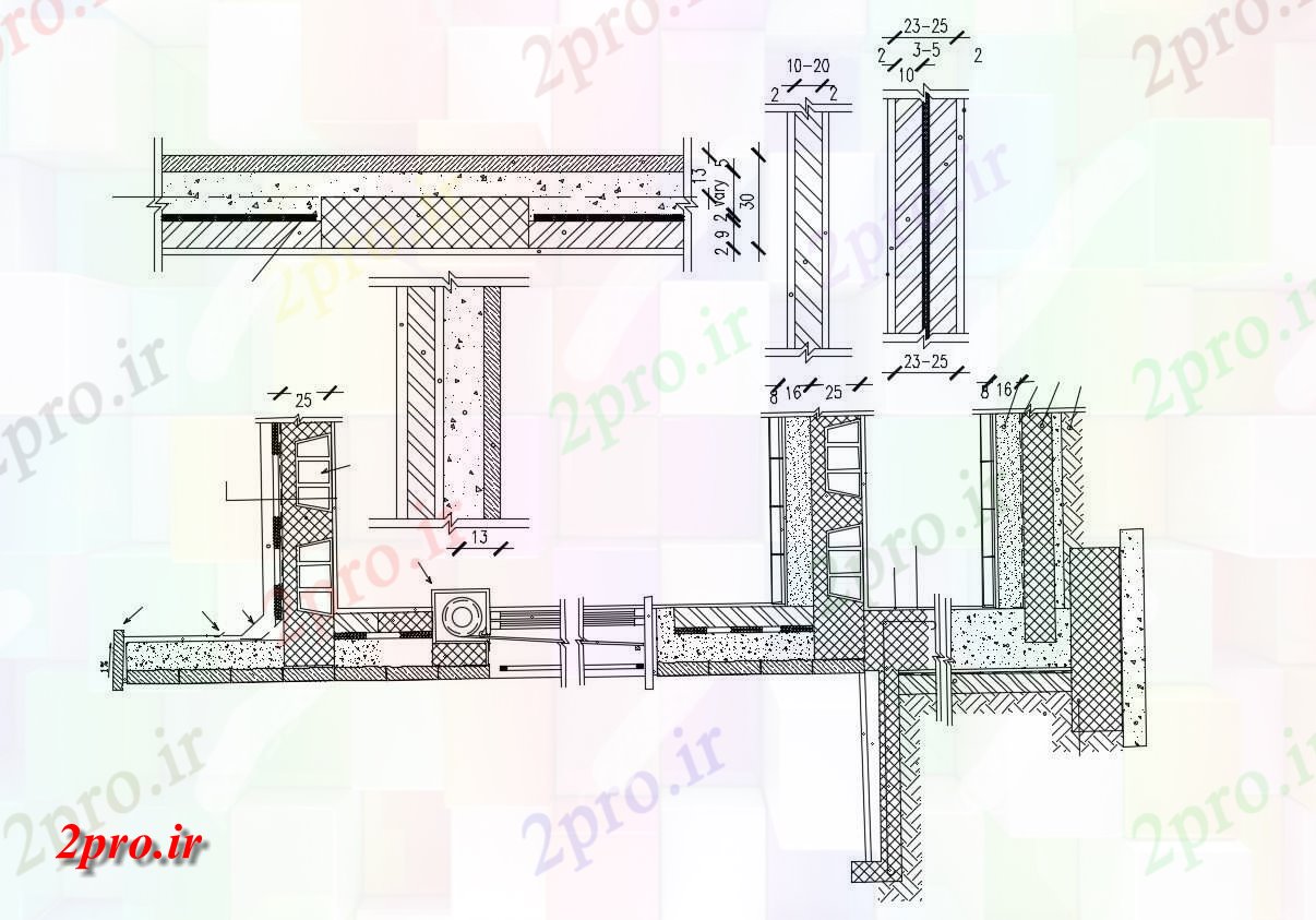 دانلود نقشه جزئیات ساخت و ساز عایق کاری دیوار بخش طراحی  نشیمن (کد47849)