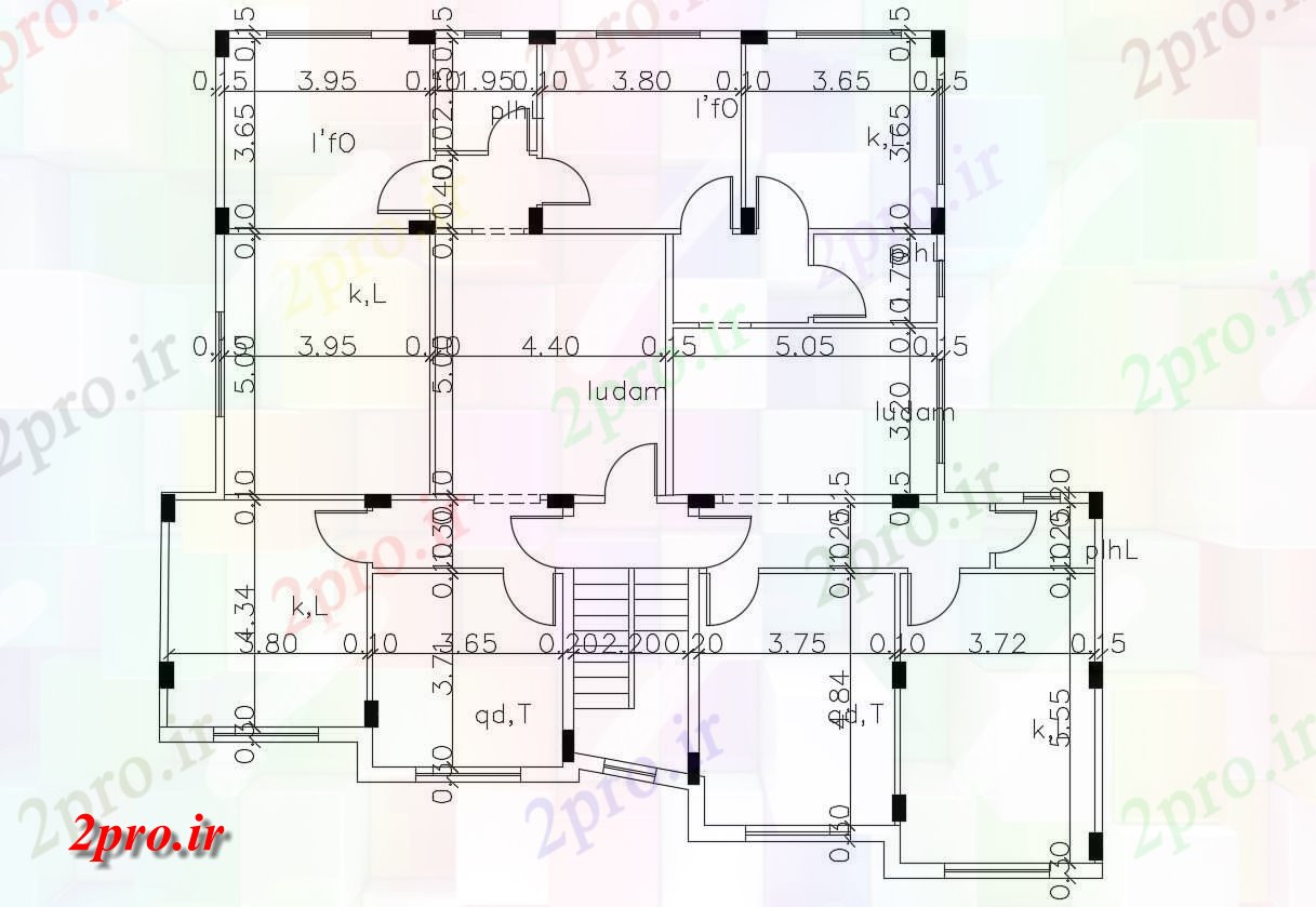 دانلود نقشه مسکونی  ، ویلایی ، آپارتمان  آپارتمان خانه طرحی با طرحی بندی ستون (کد47868)